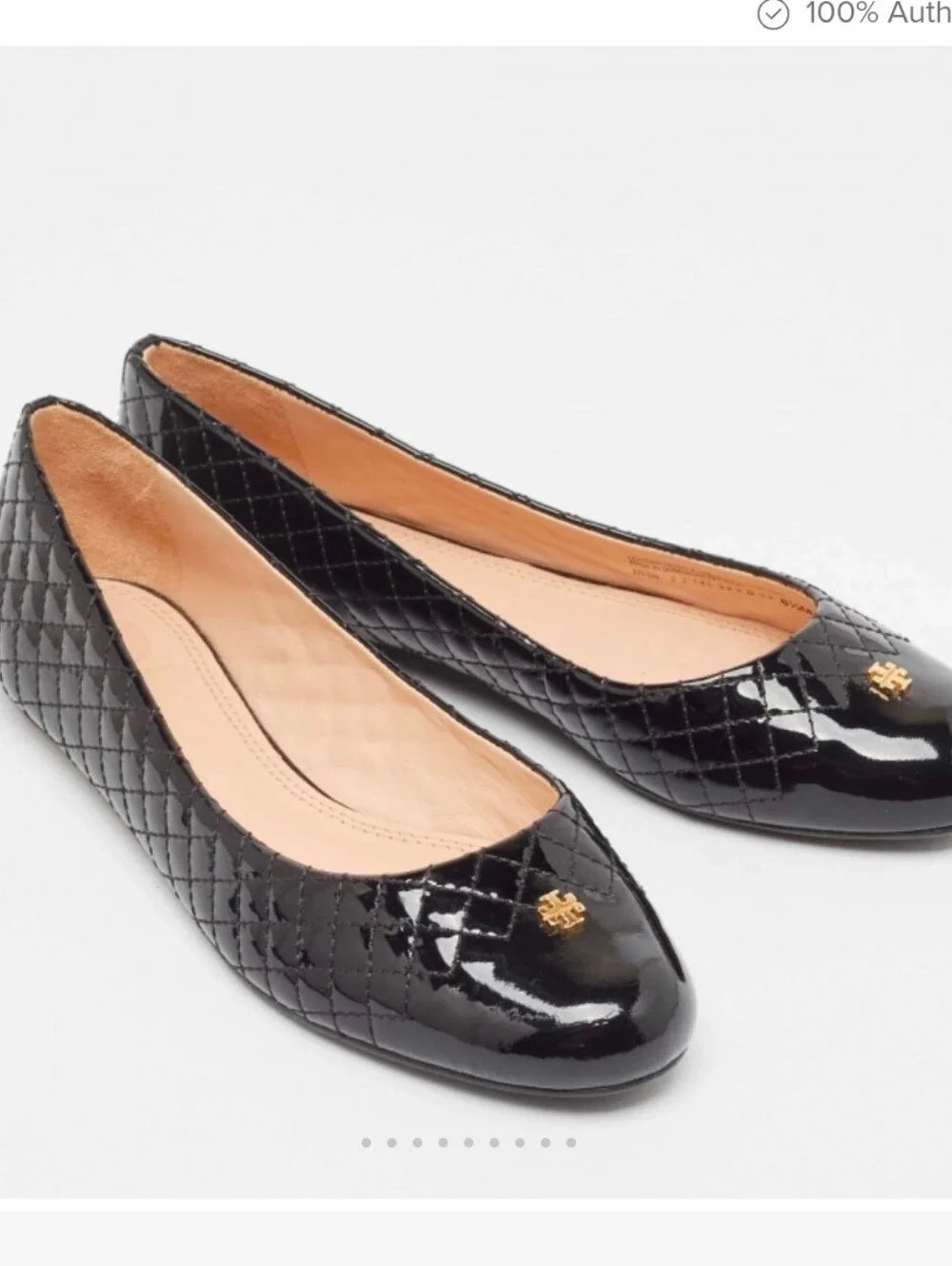 Tory Burch Black Quilted Patent Leather Kent Ballet Flats